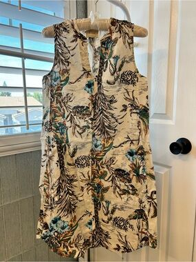 Elie Tahari Cream Mini Dress with Teal & Brown Botanical Print